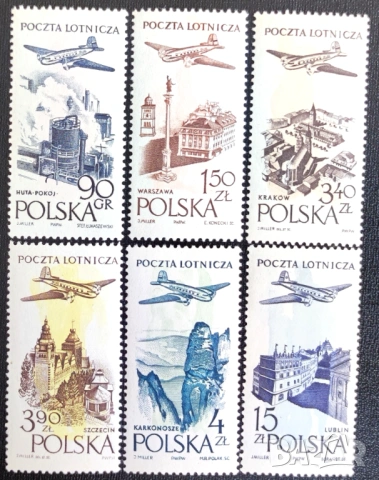 Полша, 1957 г. - лот марки на тема спорт, цветя, изкуство, музика, самолет, личности, кораб и др., снимка 12 - Филателия - 53303130