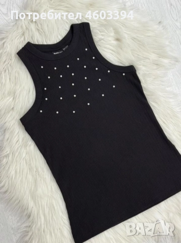 черен потник с перлички, снимка 2 - Потници - 52264893