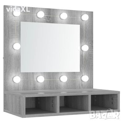 vidaXL Огледален шкаф с LED, Сив сонома, 60x31,5x62 см(SKU:820455, снимка 1 - Огледала - 46240697