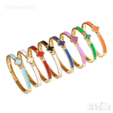 Луксозна дамска гривна с детелина и кристали Van Cleef, различни цветове