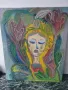 Anita Nilson 61х51см наивизъм/шведска абстрактна картина масло върху платно/женски портрет, снимка 1