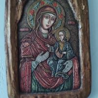 ръчно рисувана дървена икона Света Богородица , снимка 2 - Антикварни и старинни предмети - 45572019