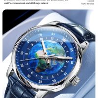 Луксозен,изключително красив мъжки кварцов часовник OLEVS,планета Земя, снимка 3 - Мъжки - 46103708