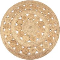 vidaXL Плетен килим с дизайн, от юта, 120 см, кръгъл（SKU:245343, снимка 1 - Килими - 45421265