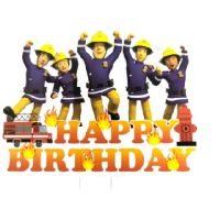 Пожарникарят Сам Fireman Sam Happy birthday картонен топер украса за торта декор парти рожден ден, снимка 1 - Други - 45846694