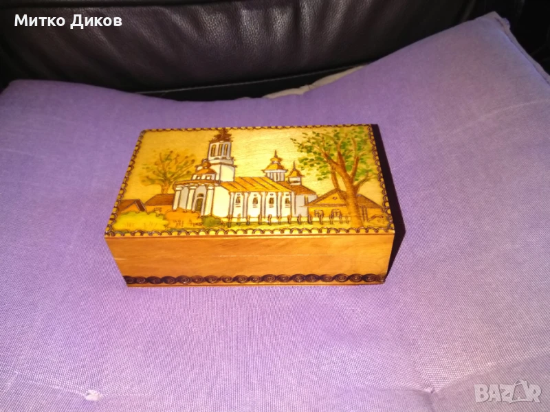 Дървена кутия ръчно рисувана винтидж СССР нова 140х85х43мм, снимка 1