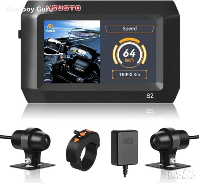 VSYSTO S2F видеорегистратор Мотоциклетна камера  Предна и задна двойна 1080p 150°  Спортна камера, снимка 1