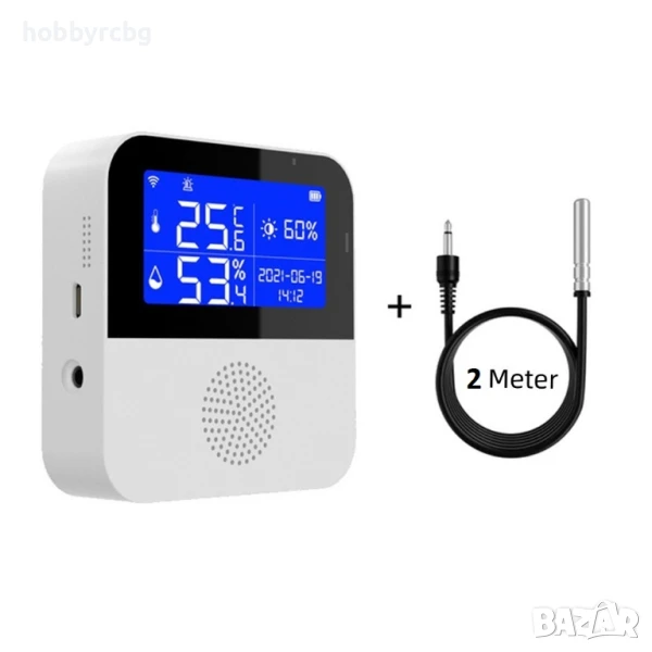 WiFi Термометър и влагомер + 2 м външна водоустойчива сонда за температура, снимка 1