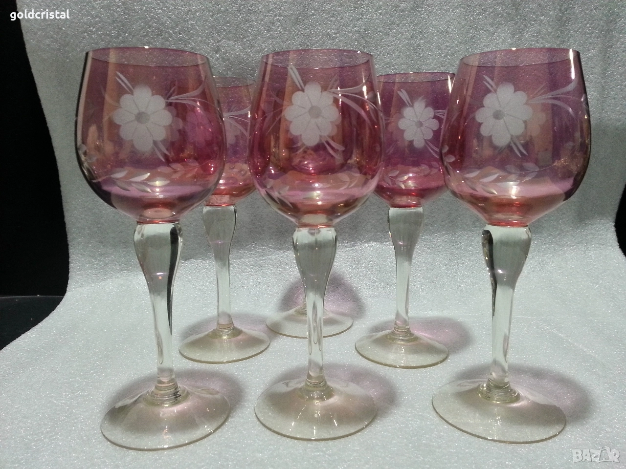 кристални чаши цветен кристал гравиран, снимка 1