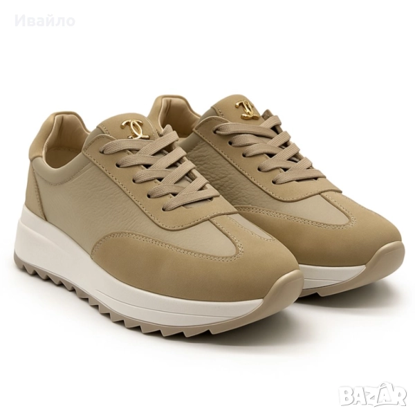 Дамски бежови обувки от естествена кожа с изчистен силует, снимка 1