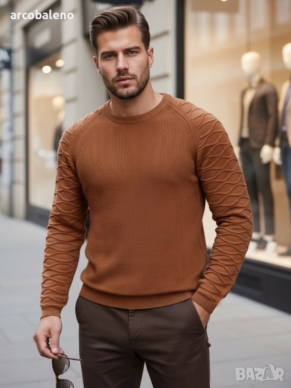 Мъжки пуловер в цвят camel , снимка 1