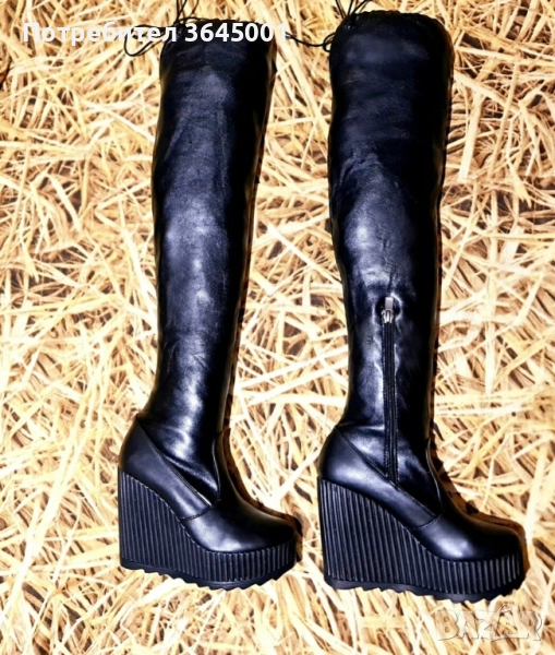 Елегантни и супер удобни ботуши-чизми от еластична еко кожа ,на олекотена платформа. N:36 / НОВИ , снимка 1