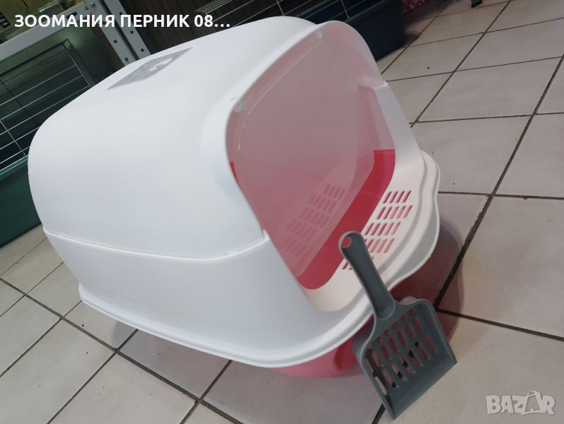 Розова затворена тоалетна с лопатка за котка 48/34/30 см , снимка 1