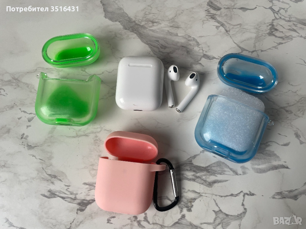 Оригинални Apple AirPods 2 (Дезинфекцирани) + 3 Кейса (2 светещи в тъмното), снимка 1