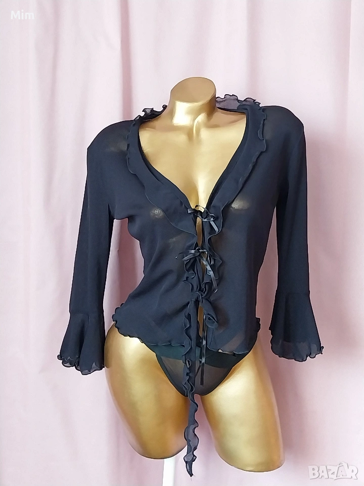 М/L Черен прозрачен топ с дълъг ръкав , снимка 1