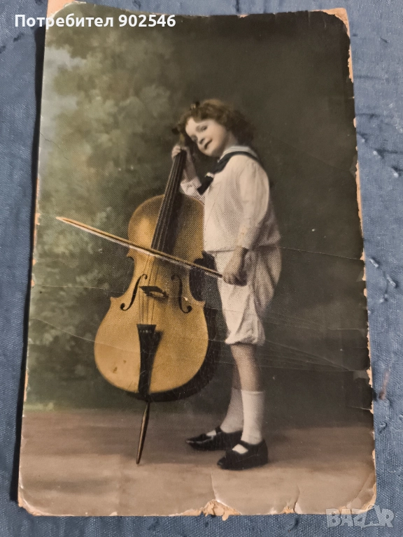 Ретро пощенска картичка – дете с виолончело, 1913 г., снимка 1