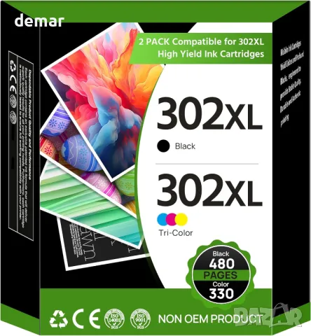 302XL пакет от 2 броя касети с мастило-черна и цветна за принтери НР, снимка 1
