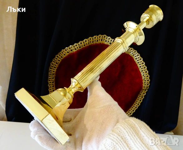 Позлатен бронзов свещник Helbsing Peine 30 см. , снимка 7 - Антикварни и старинни предмети - 53990095