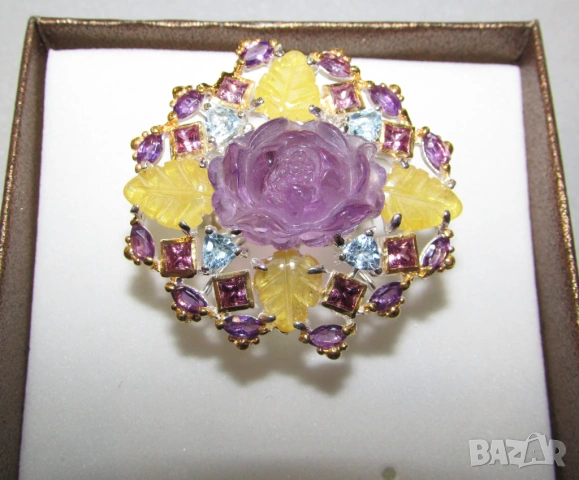 925 сребърен гравиран пръстен с аметист