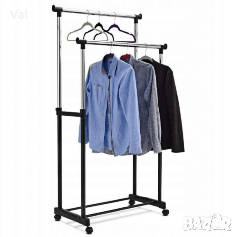 Двойна стойка за дрехи на колела - лесно преместване и повече място за дрехи, снимка 4 - Закачалки - 53879632