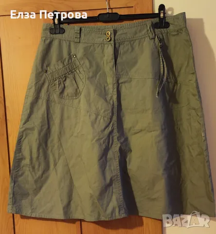 А-линия лятна памучна зелена пола с ципове и джобове;3XL÷4XL, снимка 1