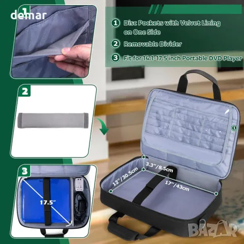Калъф Rexmica за преносим DVD плейър (14.1-17.5 инча), 15 джоба за съхранение на DVD, черен, снимка 2 - Чанти - 49873037