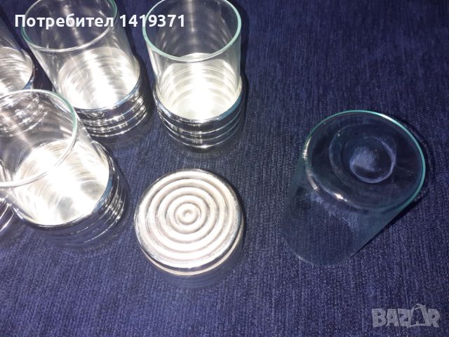 Ретро комплет от 6 малки чашки / чаши за алкохол / ракия с метална основа, снимка 4 - Чаши - 45607408