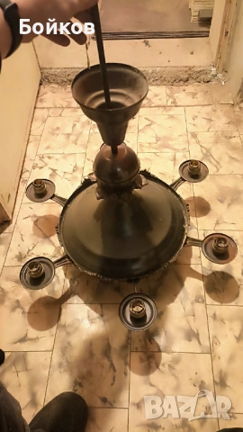 Масивен антикварен полилей от месинг/бронз – 6 светлини, винтидж стил, снимка 4 - Антикварни и старинни предмети - 54149227