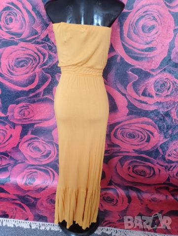 Еластична дълга рокля бюстие по тялото тип русалка Цвят горчица С/М , снимка 2 - Рокли - 46373416