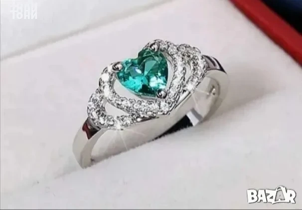 Зелен Цирконий Нов Дамски Сребърен Пръстен , снимка 2 - Пръстени - 53728589