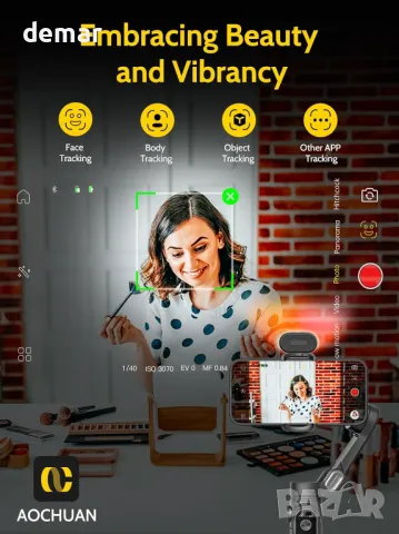 AOCHUAN ръчен 3-осен гимбал стабилизатор за iPhone и Android, черен, снимка 3 - Селфи стикове, аксесоари - 47851075