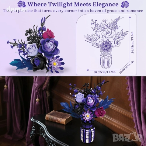 Комплект за сглобяване на букет от лилави рози, изкуствени цветя, подарък, снимка 6 - Декорация за дома - 51483100