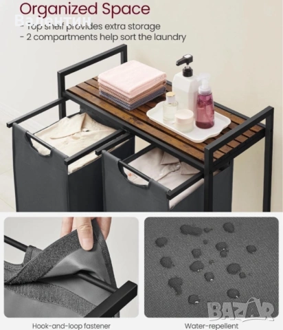 Кош за пране с рафт VASAGLE, снимка 3 - Други стоки за дома - 53452906