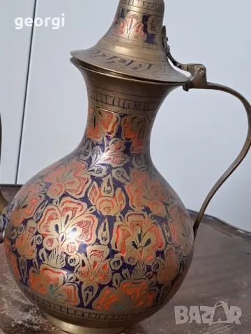 Ретро месингов емайлиран чайник   19/1, снимка 3 - Антикварни и старинни предмети - 49036720