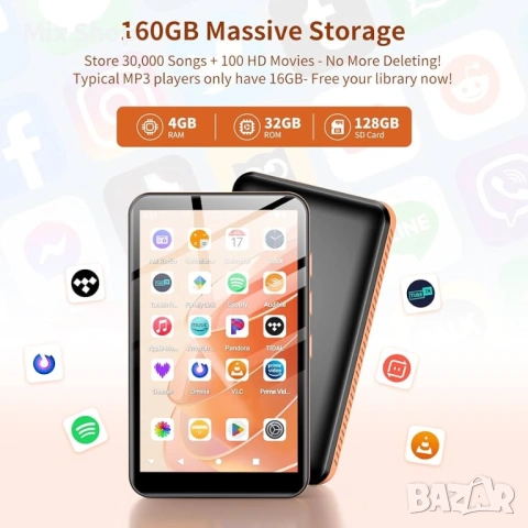 Нов 160GB MP3 Player with Bluetooth WiFi, Android 13, снимка 2 - Друга електроника - 54042208