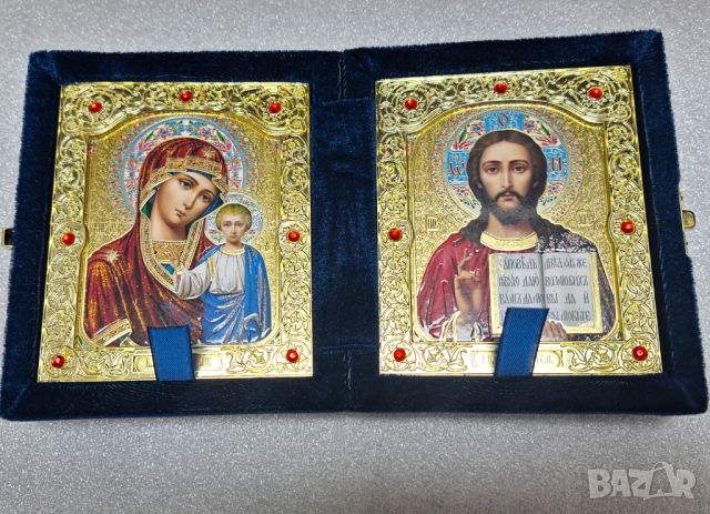 Икони, Диптих, Богородица Казанская и Христос Спасител, снимка 6 - Икони - 45765177