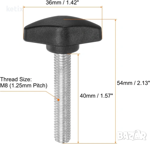 Т-образен винт с палец M8 x 40 мм стандартна мъжка резба, снимка 2 - Железария - 53041031
