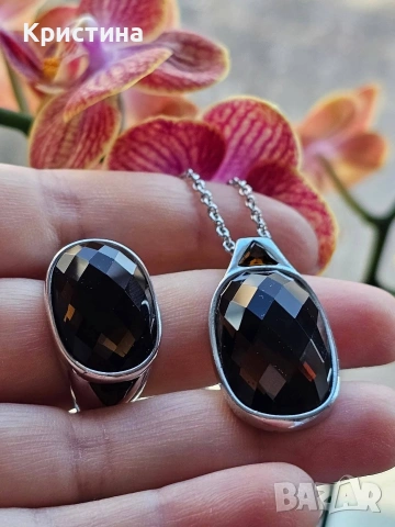 Марков сребърен комплект с Опушен кварц