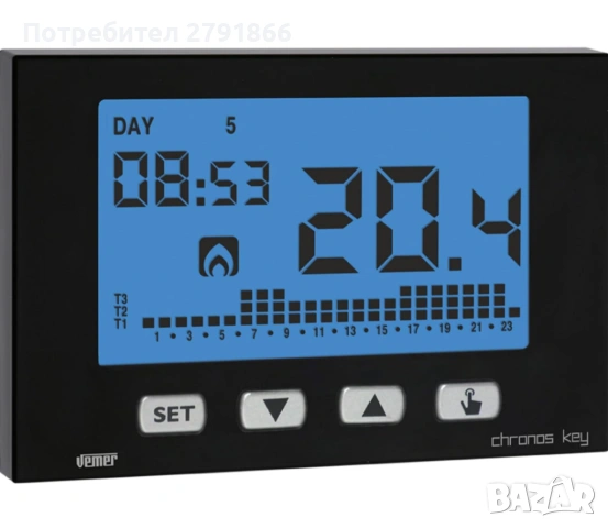 VEMER VE726600 модел CHRONOS KEY NERO Седмичен хронотермостат с батерии,стенен монтаж термостат, снимка 4 - Други - 53669641