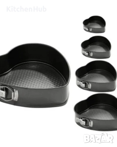 Комплект от 5 броя закопчаващи се тефлонови тави за печене - Сърце, снимка 5 - Съдове за готвене - 52122825