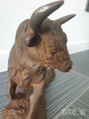 чугунена статуетка 31см-5кг/голяма стара скулптура/метална желязна фигура на бик, снимка 6 - Антикварни и старинни предмети - 51301245