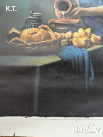 Картина, масло върху платно, ръчно рисувана репродукция на Вермер, снимка 5 - Антикварни и старинни предмети - 53730858