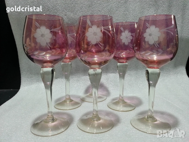 кристални чаши цветен кристал гравиран