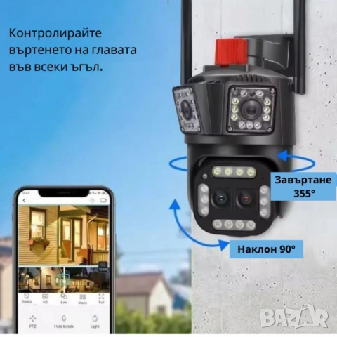 Тройна Smart WiFi безжична IP камера с 12MP и нощно виждане, снимка 2 - Друга електроника - 51969142