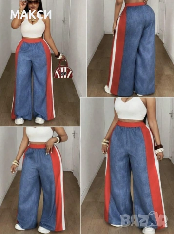 Макси ефирен атрактивен панталон с висока и широка ластична талия и широки крачоли с модерна визия