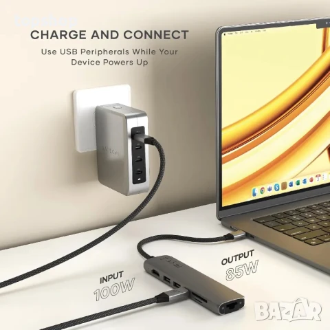 НОВ Satechi 7 в 1 USB C Hub Многопортов ХЪБ / адаптер с 4K HDMI, 100W PD зареждане, 2X USB-A порта.., снимка 4 - Кабели и адаптери - 50494845