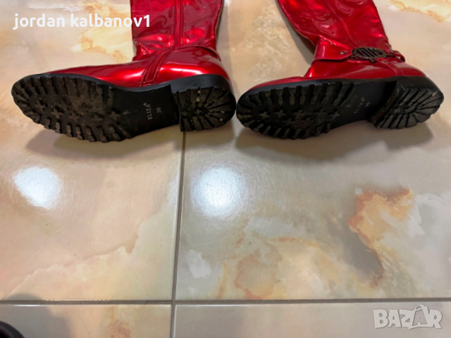 Подарявам - дамски червени лачени ботуши Елиза Eliza номер 36 стелка 23см. ток 3см., снимка 4 - Дамски ботуши - 53598657