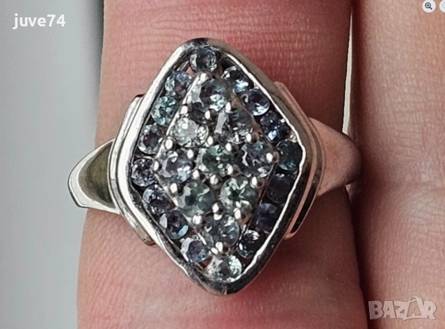 СРЕБЪРЕН ПРЪСТЕН СЪС ЗЕЛЕНИКАВО-СИНИ ГРАНАТИ СМЕНЯЩИ ЦВЕТА СИ  СЕРТИФИКАТ, снимка 6 - Пръстени - 53563946