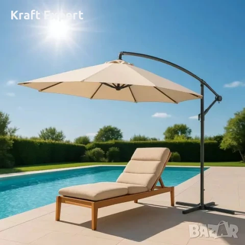 Градински Чадър с Регулируем Ъгъл и UV Защита – Ø300 см, 8 Ребра, снимка 4 - Градински мебели, декорация  - 51206161