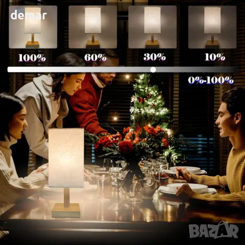 Акумулаторна настолна LED лампа Joyes, платнен абажур, димируема, дистанционно,2 акумулаторни крушки, снимка 7 - Лед осветление - 49688458